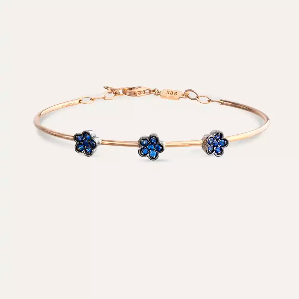 Bloss Safir Taşlı Rose Altın Çiçek Bileklik