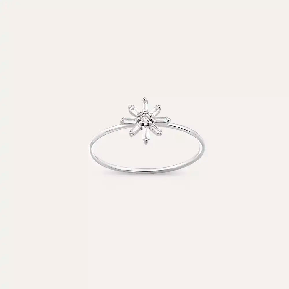 Daisy 0.12 CT Baget Pırlanta Taşlı Beyaz Altın Yüzük