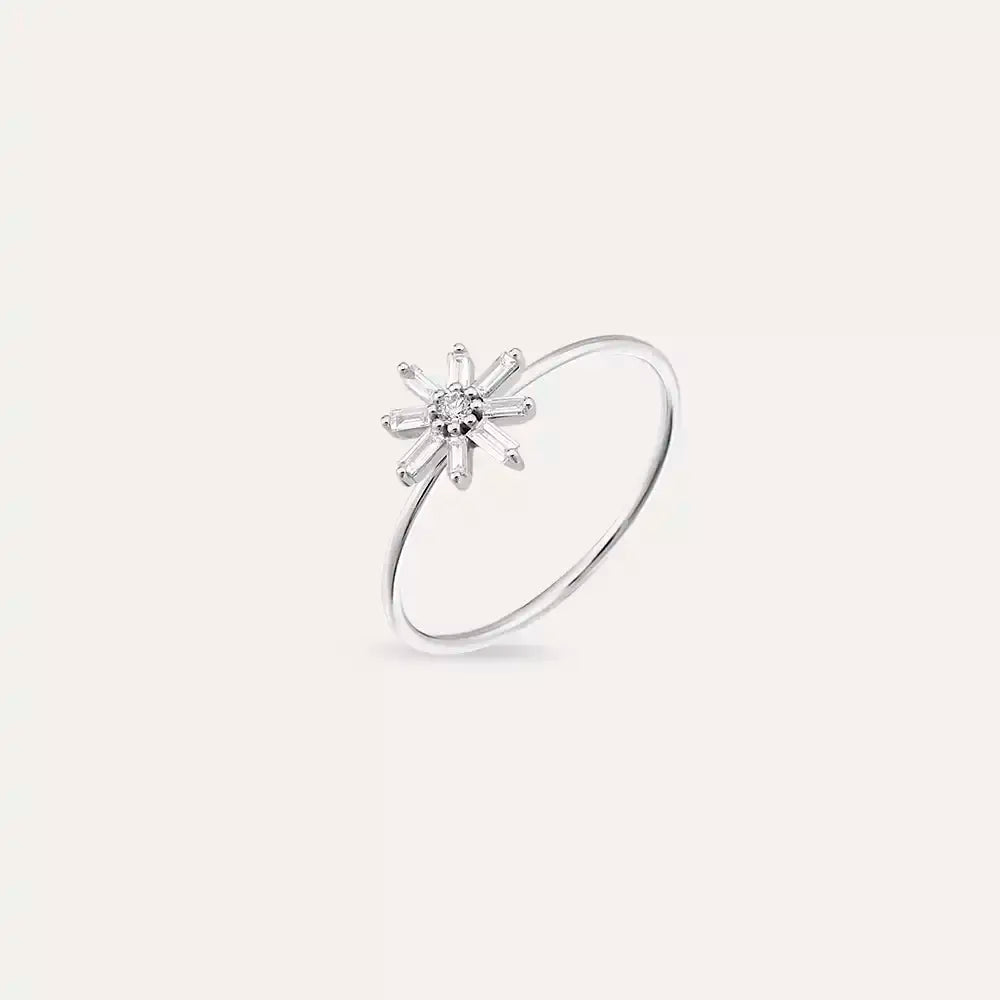 Daisy 0.12 CT Baget Pırlanta Taşlı Beyaz Altın Yüzük
