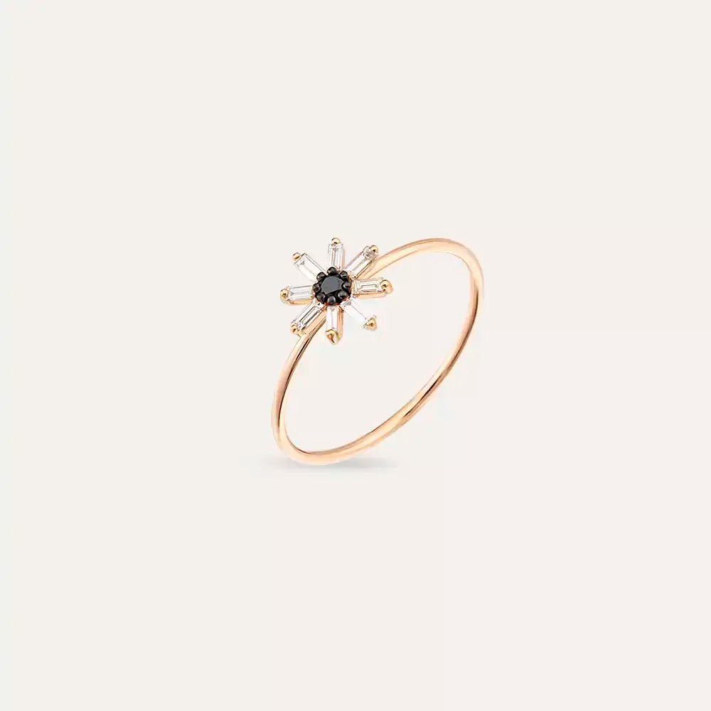 Daisy 0.19 CT Siyah Pırlanta ve Baget Pırlanta Taşlı Yüzük