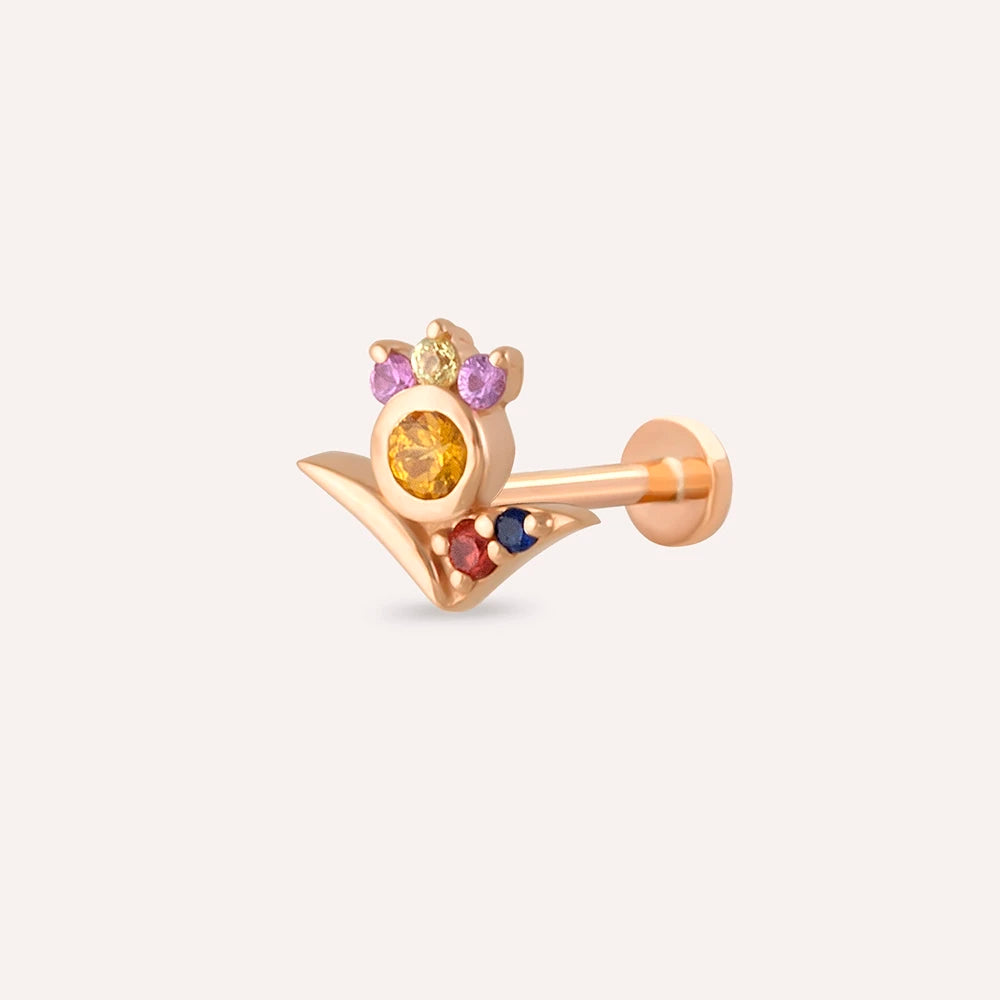 Bona Multicolor Safir Taşlı Rose Altın Piercing