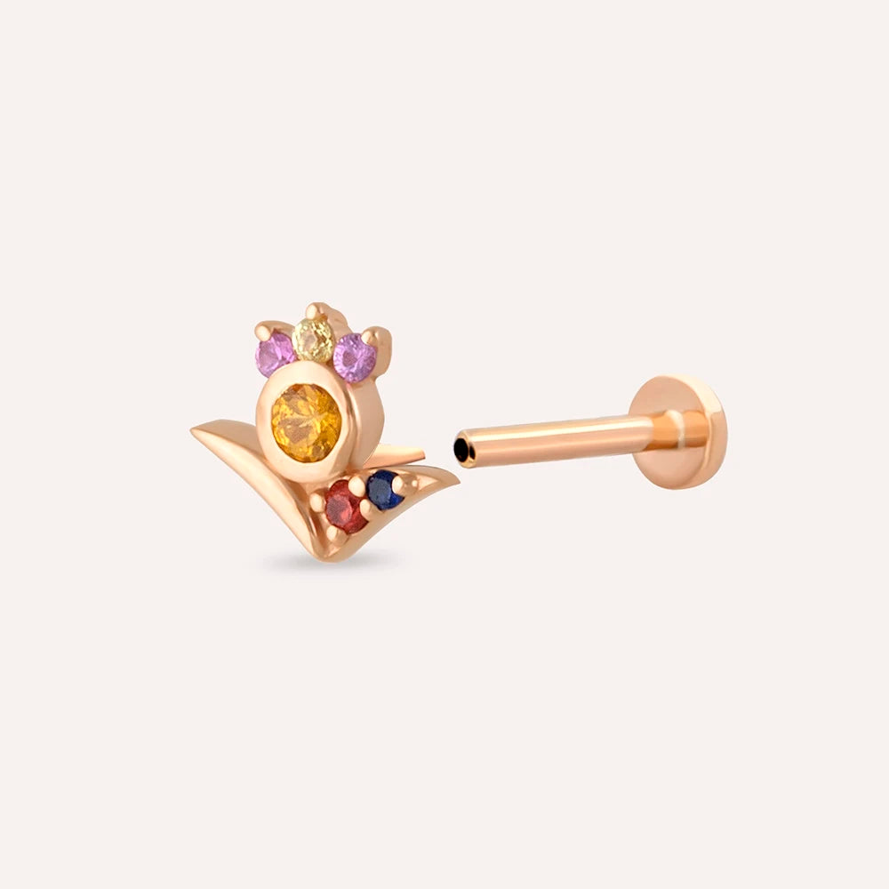 Bona Multicolor Safir Taşlı Rose Altın Piercing