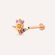 Bona Multicolor Safir Taşlı Rose Altın Piercing