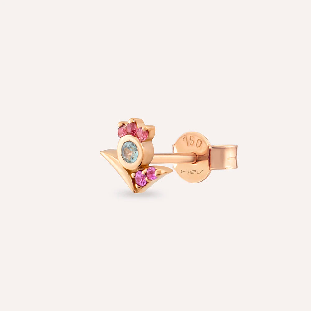 Bona Multicolor Safir Taşlı Rose Altın Tek Küpe