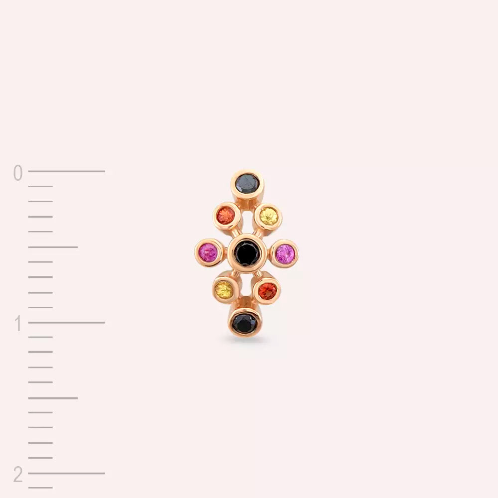 Bond Siyah Pırlanta ve Multicolor Safir Taşlı Rose Altın Tek Küpe