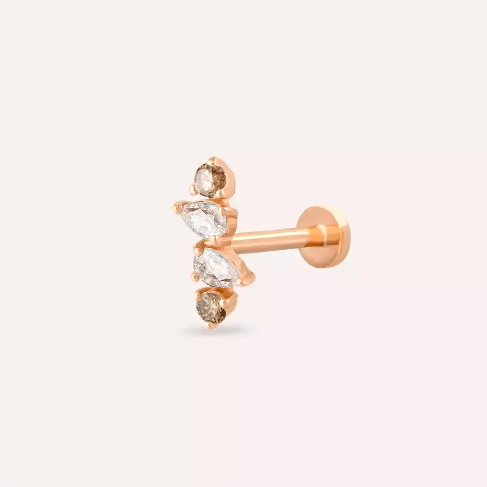 Brill Brown Pırlanta Taşlı Rose Altın Piercing