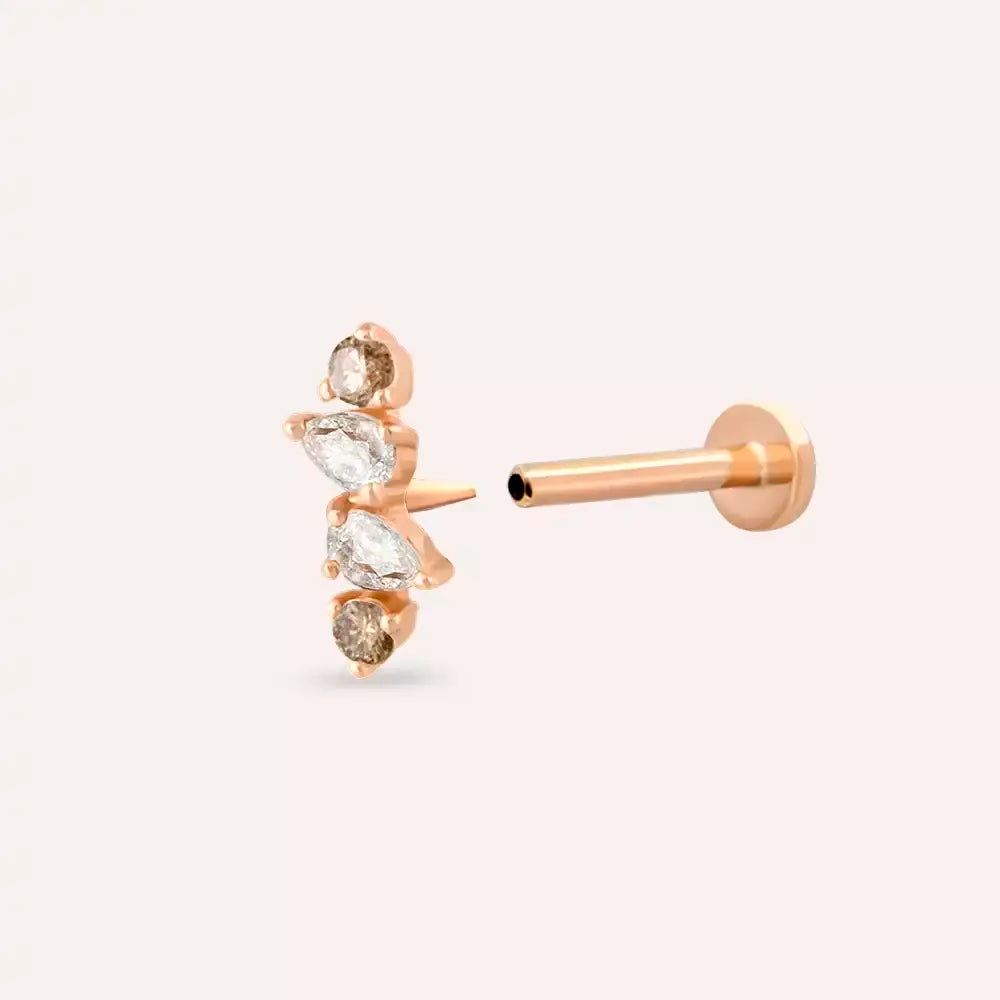 Brill Brown Pırlanta Taşlı Rose Altın Piercing