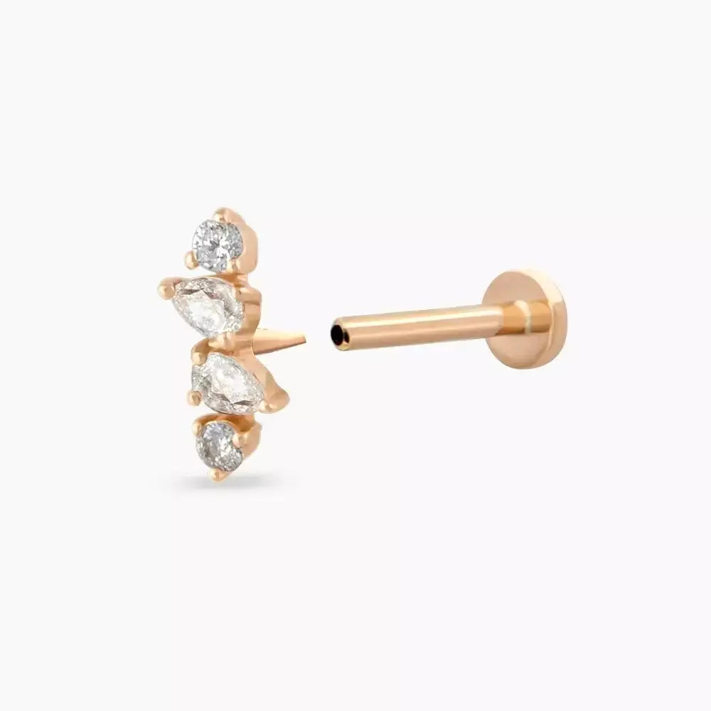 Brill Pırlanta Taşlı Rose Altın Piercing