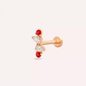 Brill Red Safir ve Pırlanta Taşlı Rose Altın Piercing