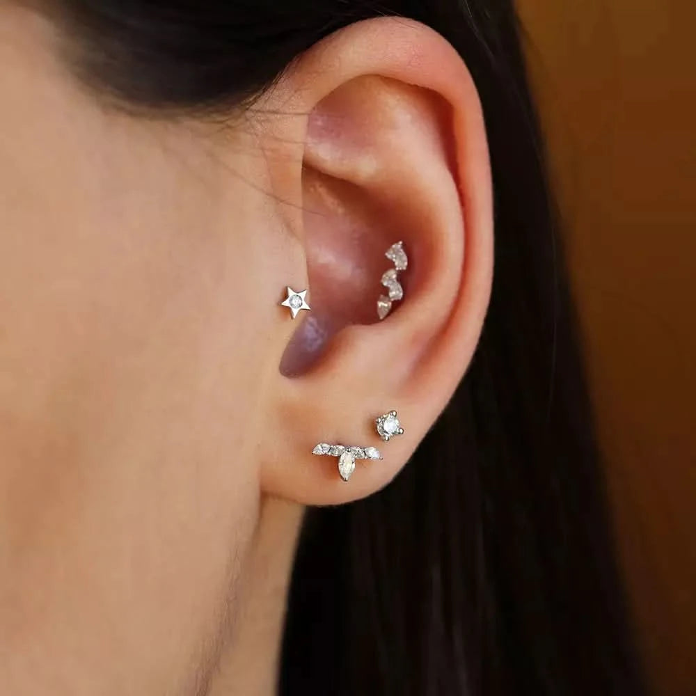 Brine Pırlanta Taşlı Beyaz Altın Tek Küpe