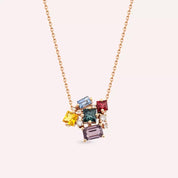 Bubbly 2.16 CT Multicolor Safir ve Pırlanta Taşlı Rose Altın Kolye