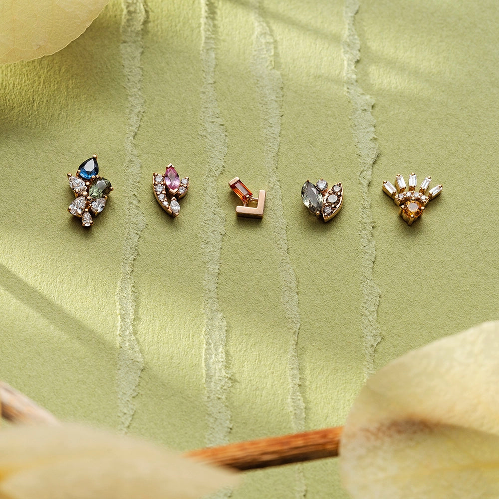 Bunch 0.54 CT Pırlanta ve Multicolor Safir Taşlı Rose Altın Tek Küpe