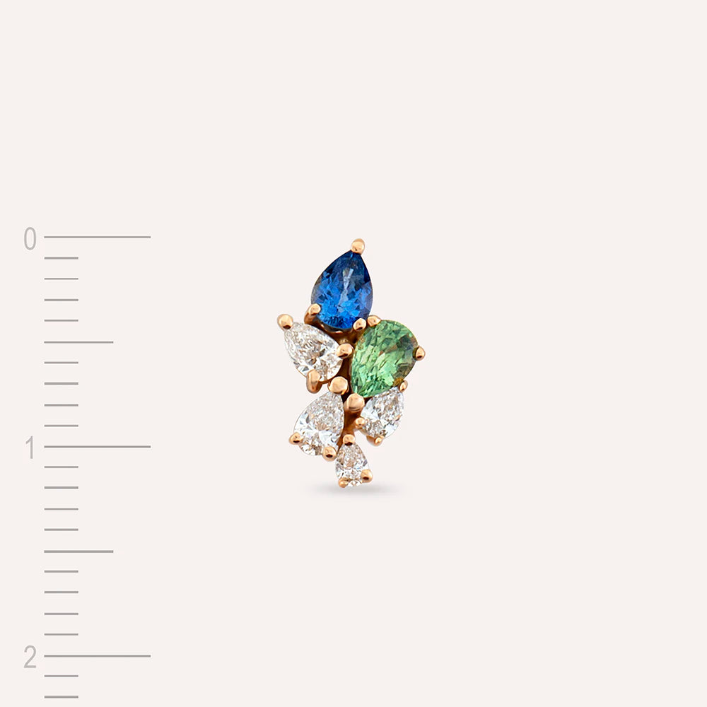 Bunch 0.54 CT Pırlanta ve Multicolor Safir Taşlı Rose Altın Tek Küpe