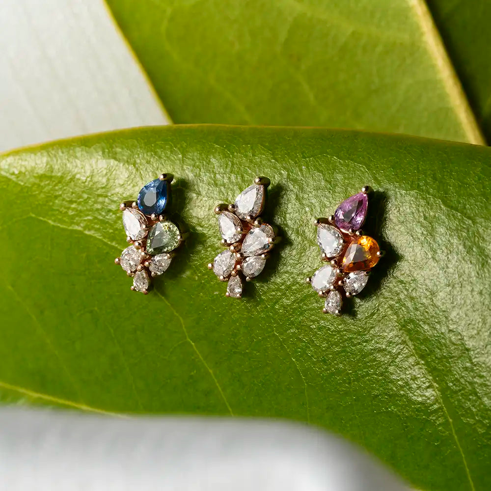 Bunch 0.54 CT Pırlanta ve Multicolor Safir Taşlı Rose Altın Tek Küpe
