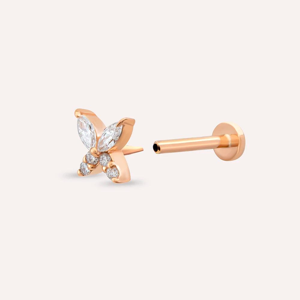 Butterfly Markiz Kesim Pırlanta Taşlı Rose Altın Piercing - Tufanlar Kuyumculuk