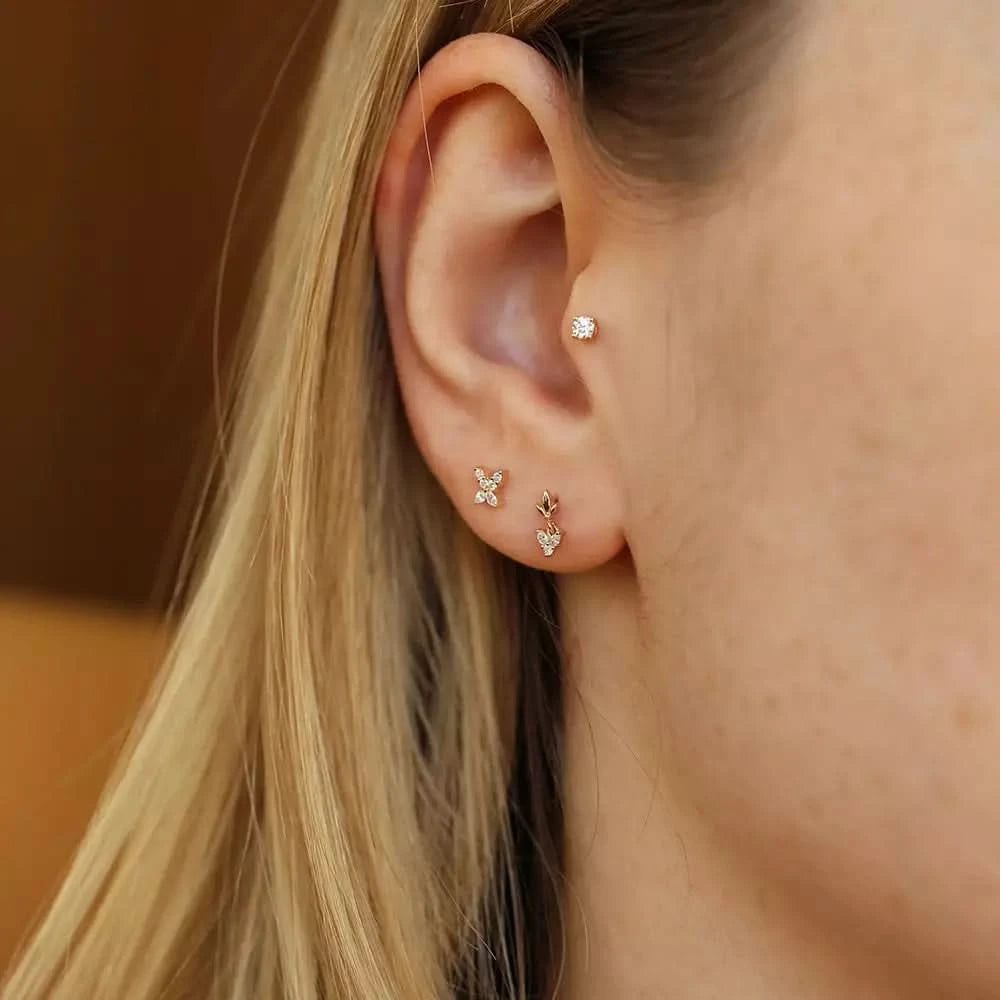 Butterfly Markiz Kesim Pırlanta Taşlı Rose Altın Tek Küpe