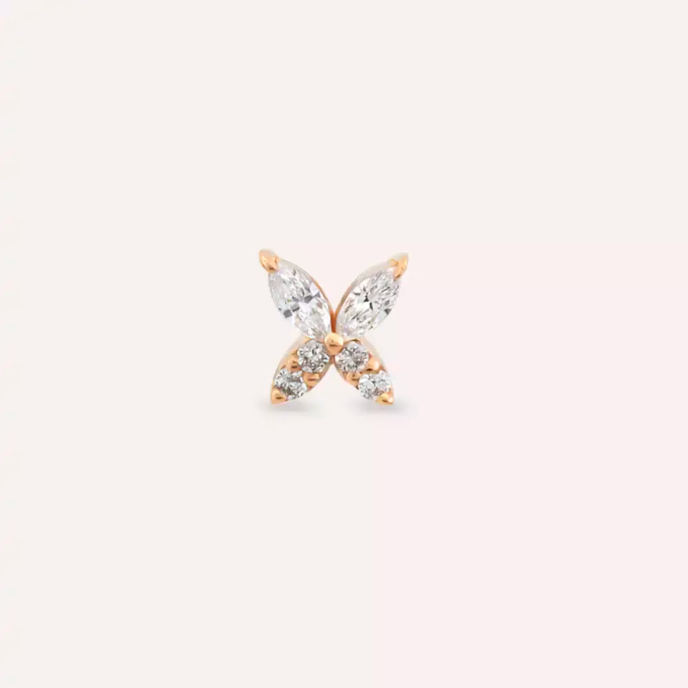 Pion Pırlanta Taşlı Rose Altın Piercing