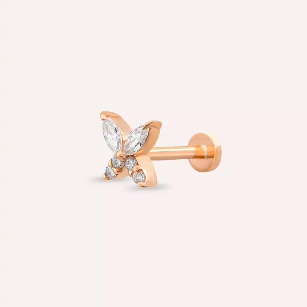 Pion Pırlanta Taşlı Rose Altın Piercing