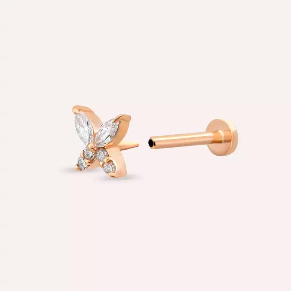 Pion Pırlanta Taşlı Rose Altın Piercing