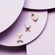 Butterfly Yellow, Blue Safir ve Pırlanta Taşlı Rose Altın Piercing - Tufanlar Kuyumculuk