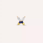 Pion Yellow, Blue Safir ve Pırlanta Taşlı Rose Altın Piercing