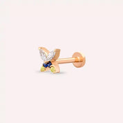 Butterfly Yellow, Blue Safir ve Pırlanta Taşlı Rose Altın Piercing