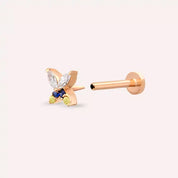 Butterfly Yellow, Blue Safir ve Pırlanta Taşlı Rose Altın Piercing