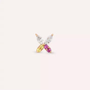 Butterfly Yellow, Pink Safir ve Pırlanta Taşlı Rose Altın Piercing