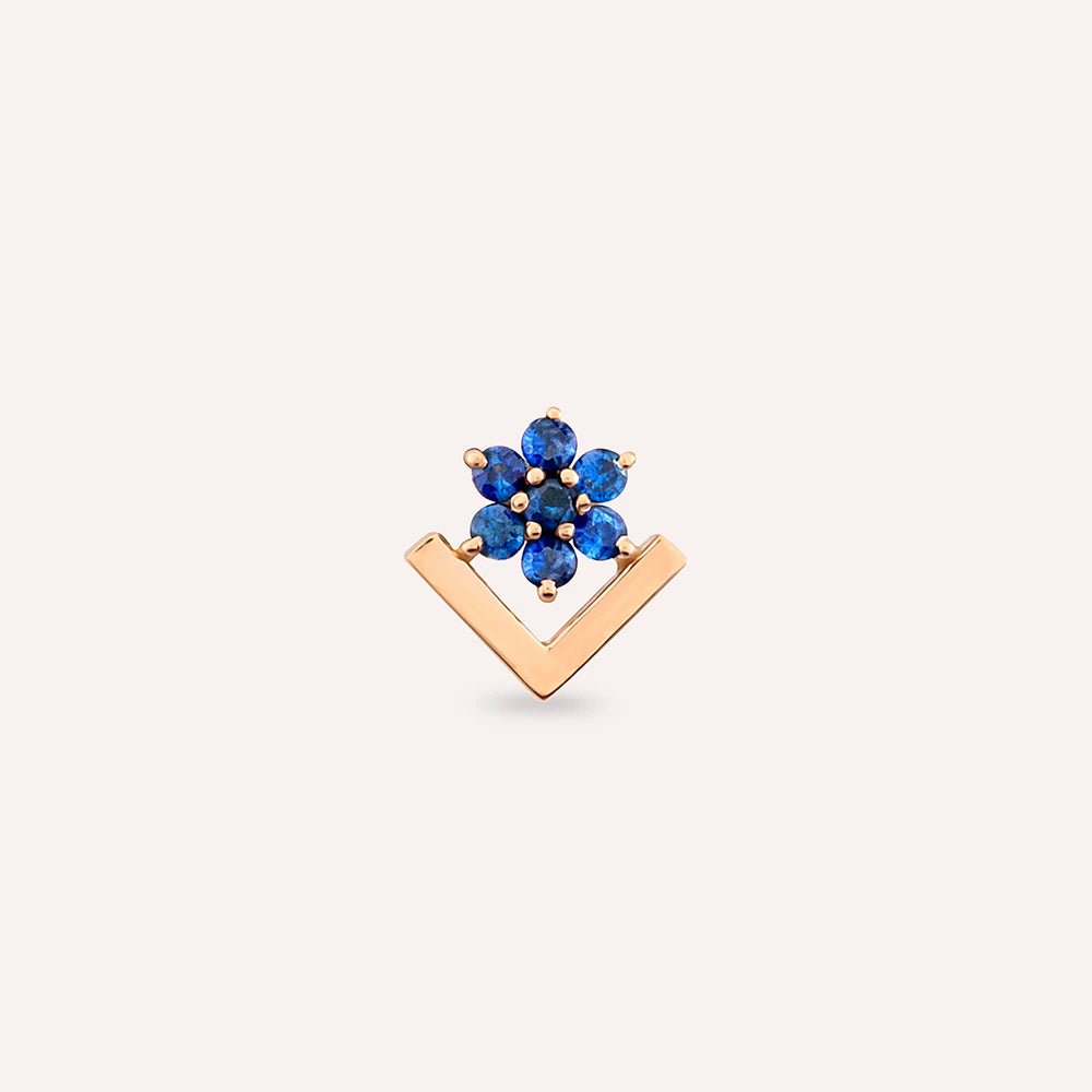Camelia Blue Safir Taşlı Rose Altın Tek Küpe