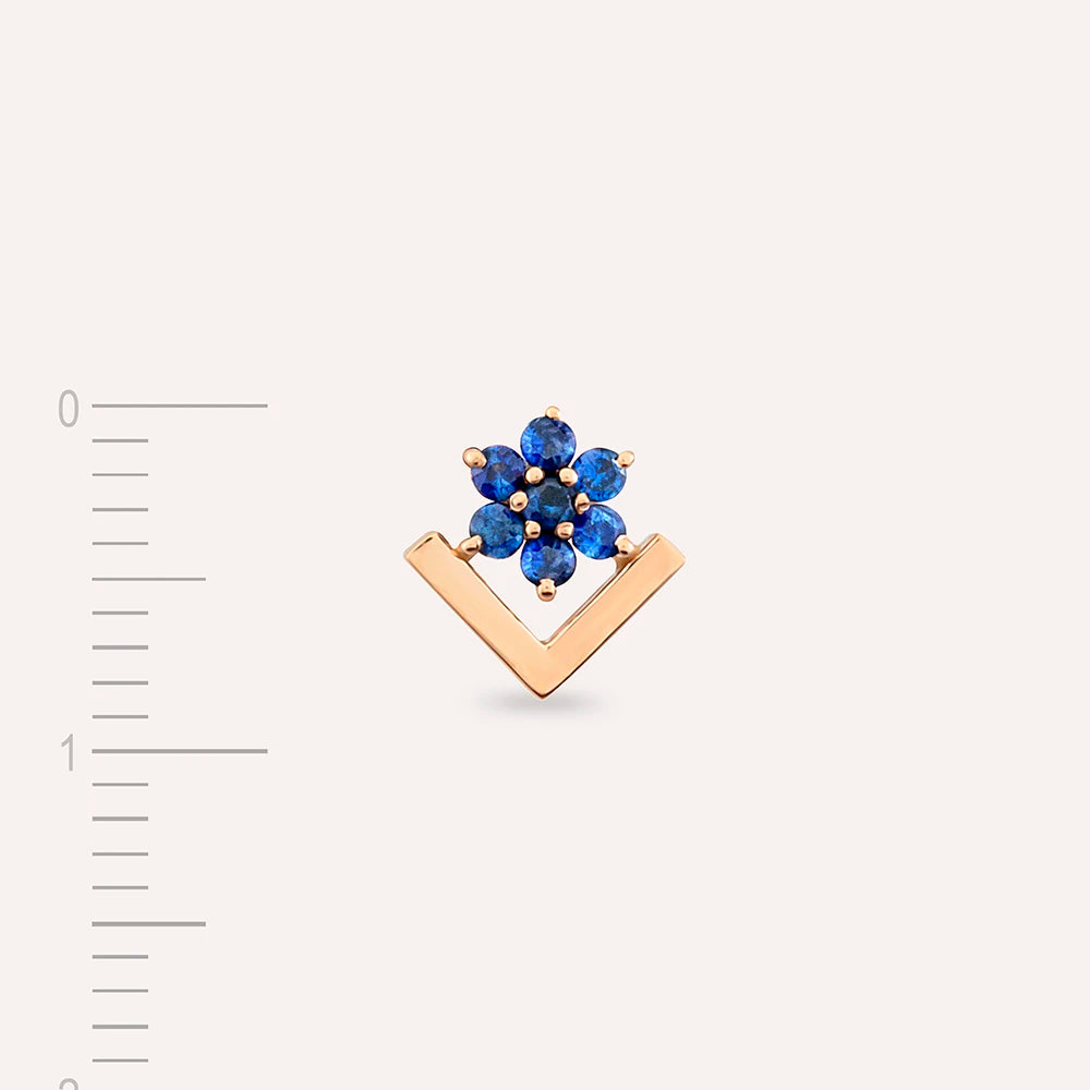 Camelia Blue Safir Taşlı Rose Altın Tek Küpe