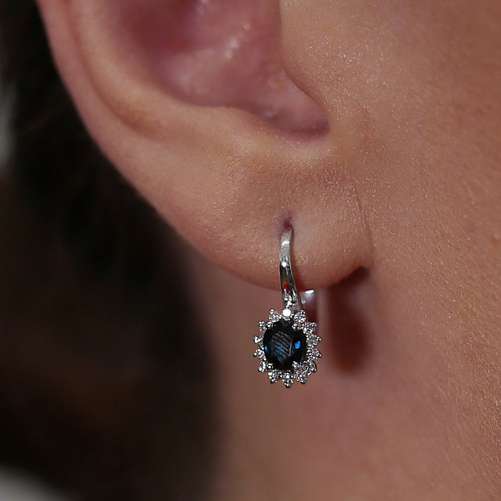 1.27 ct. Pırlanta Doğal Safir Küpe