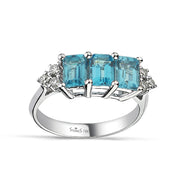 2.23 ct. Pırlanta Blue Topaz Tria Yüzük