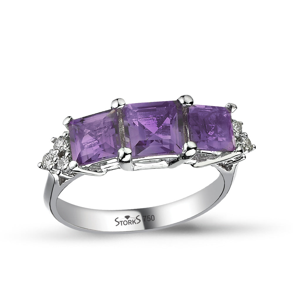 2.44 ct. Pırlanta Ametist Tria Yüzük