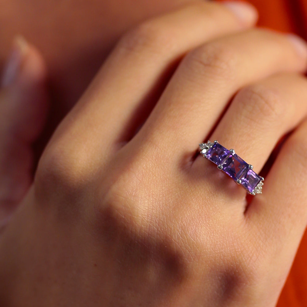 2.44 ct. Pırlanta Ametist Tria Yüzük