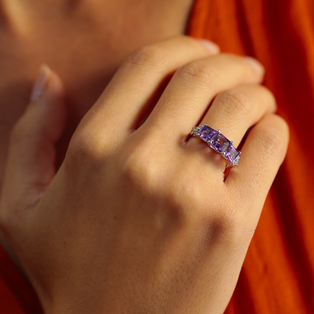 2.44 ct. Pırlanta Ametist Tria Yüzük