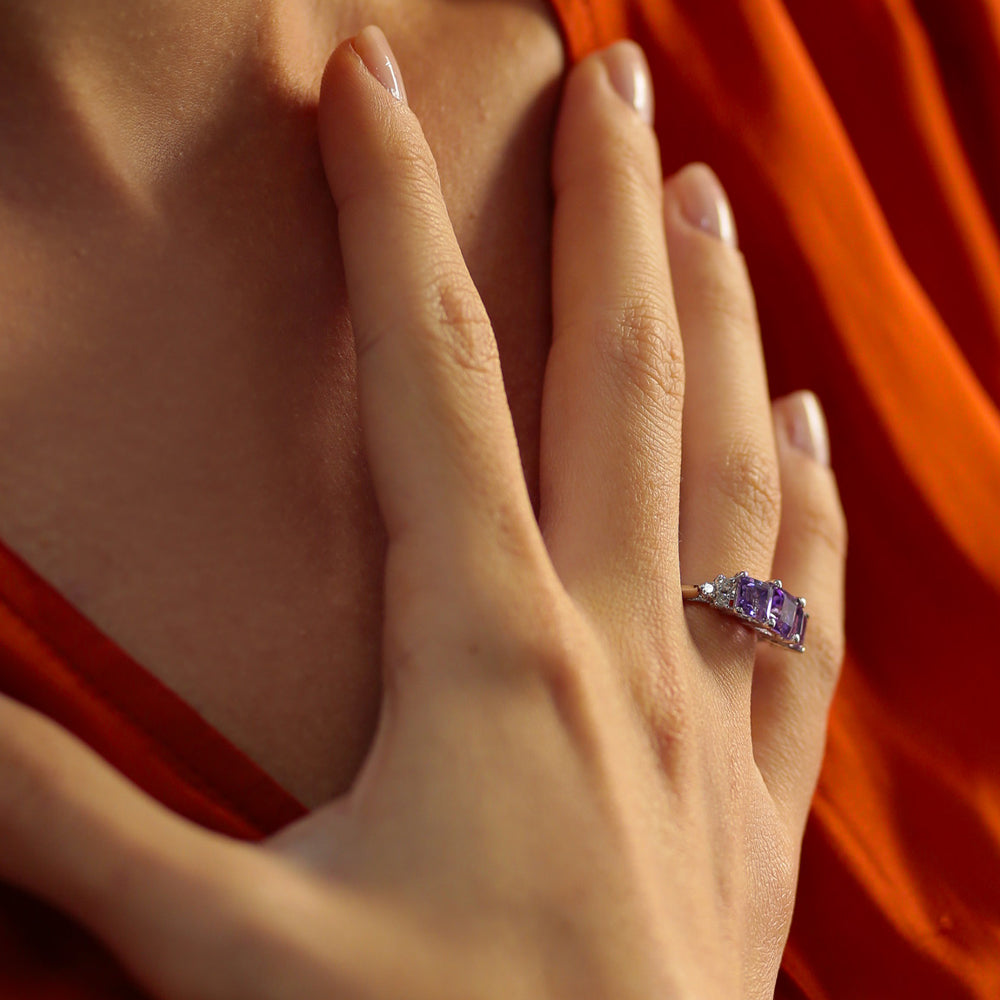 2.44 ct. Pırlanta Ametist Tria Yüzük