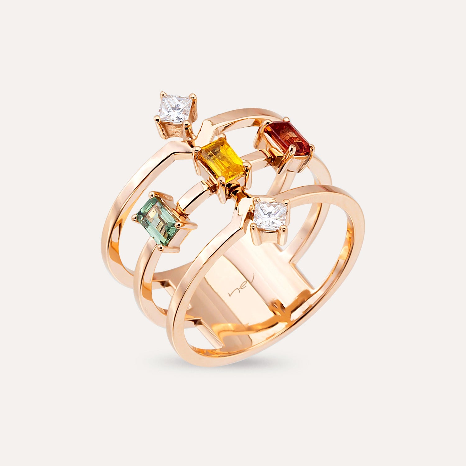 Cherish 1.01 CT Multicolor Safir ve Pırlanta Taşlı Rose Altın Yüzük