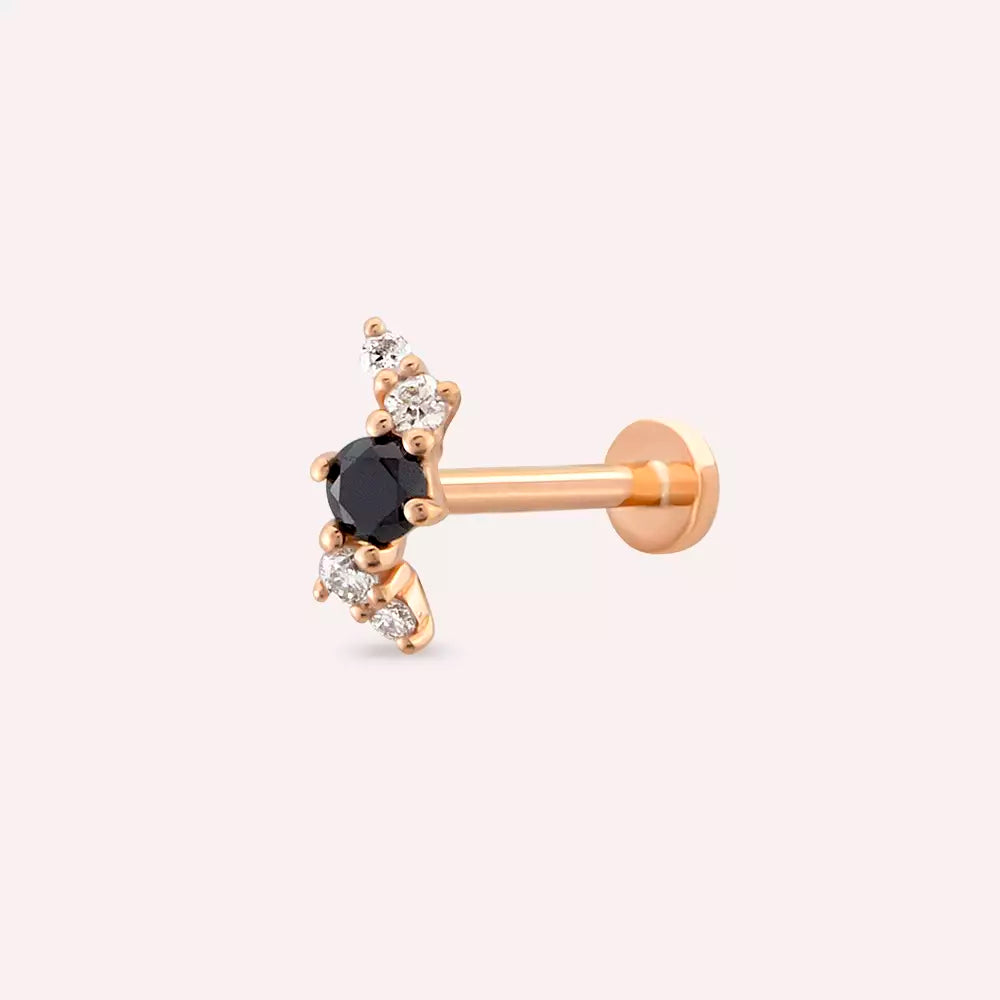 Chic Black Siyah Pırlanta Taşlı Rose Altın Piercing