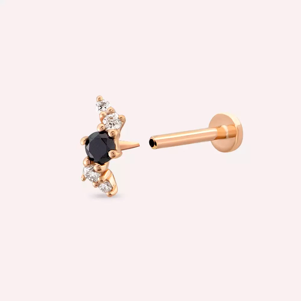 Chic Black Siyah Pırlanta Taşlı Rose Altın Piercing