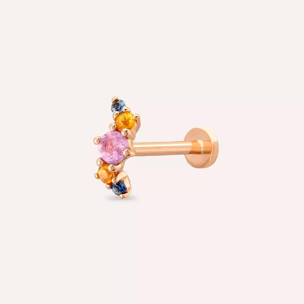 Chic Multicolor Safir Taşlı Rose Altın Piercing