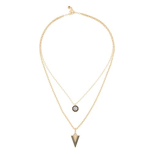 Çift Zincir Siyah Mineli Üçgen Kolye
