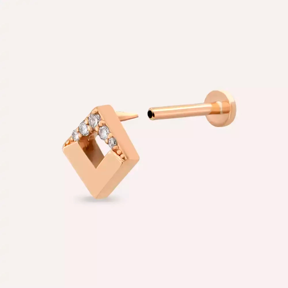 Clara Pırlanta Taşlı Rose Altın Piercing