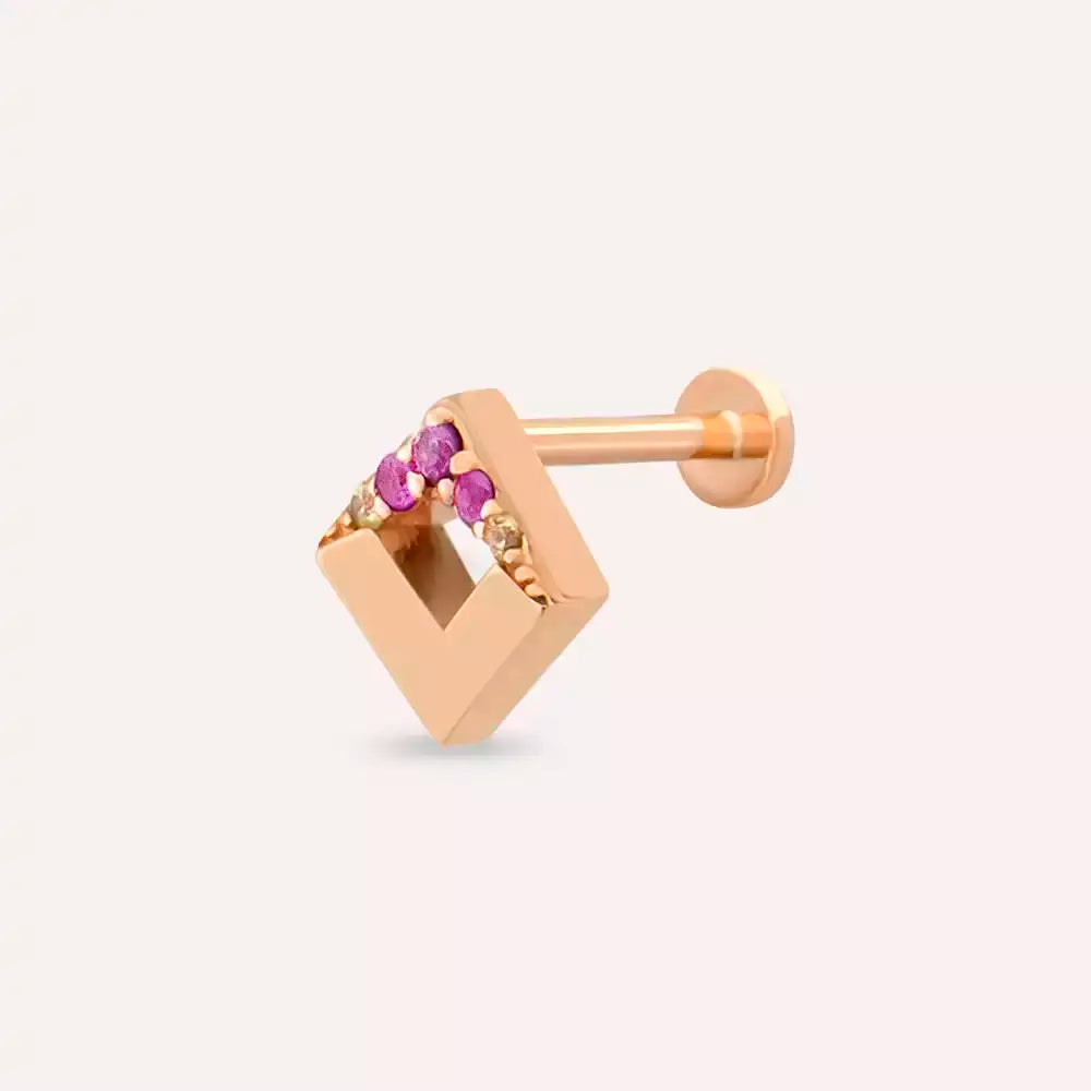 Clara Yellow ve Pink Safir Taşlı Rose Altın Piercing