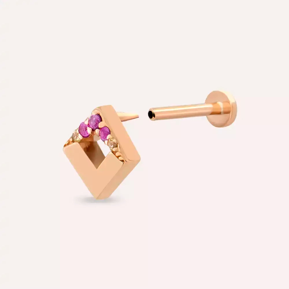 Clara Yellow ve Pink Safir Taşlı Rose Altın Piercing