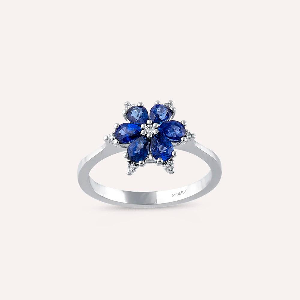 Clematis 1.27 CT Safir ve Pırlanta Taşlı Beyaz Altın Yüzük - Tufanlar Kuyumculuk