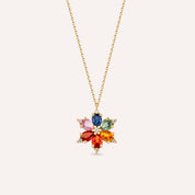 Clematis 1.28 CT Multicolor Safir ve Pırlanta Taşlı Sarı Altın Kolye