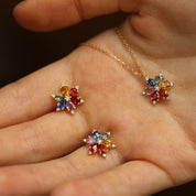 Clematis 1.28 CT Multicolor Safir ve Pırlanta Taşlı Sarı Altın Kolye
