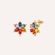Clematis 2.54 CT Multicolor Safir ve Pırlanta Taşlı Sarı Altın Küpe
