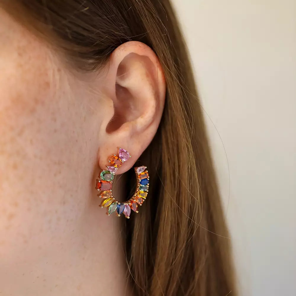 Confetti Multicolor Safir Taşlı Rose Altın Küpe