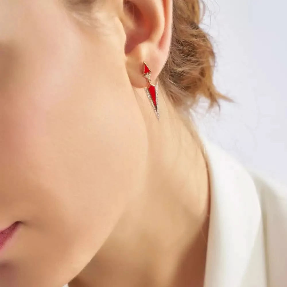 Corvus Pırlanta Taşlı ve Kırmızı Mineli Küpe